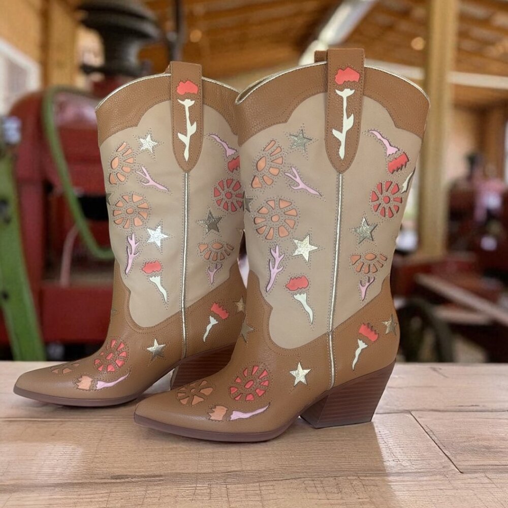 Western Boots Leather Tan Multi by Dolce Vita Size 7.5 NWT - Picture 2 of 13